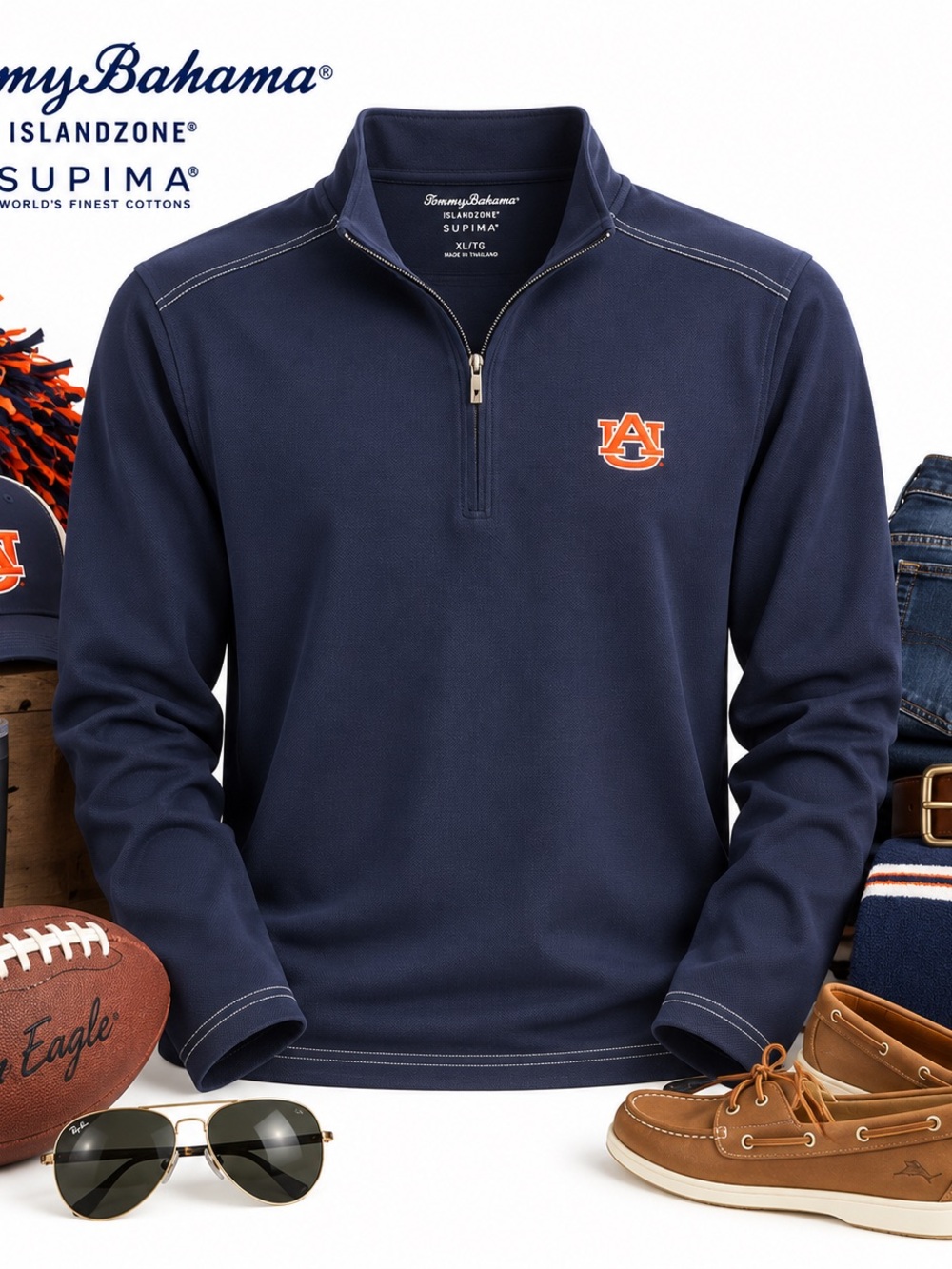 Tommy Bahama Auburn Tigers IslandZone Supima Quarter Zip XL Gameday Preppy